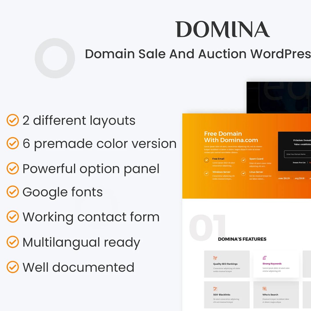 Domina - Domain For Sale & Auction Plugin